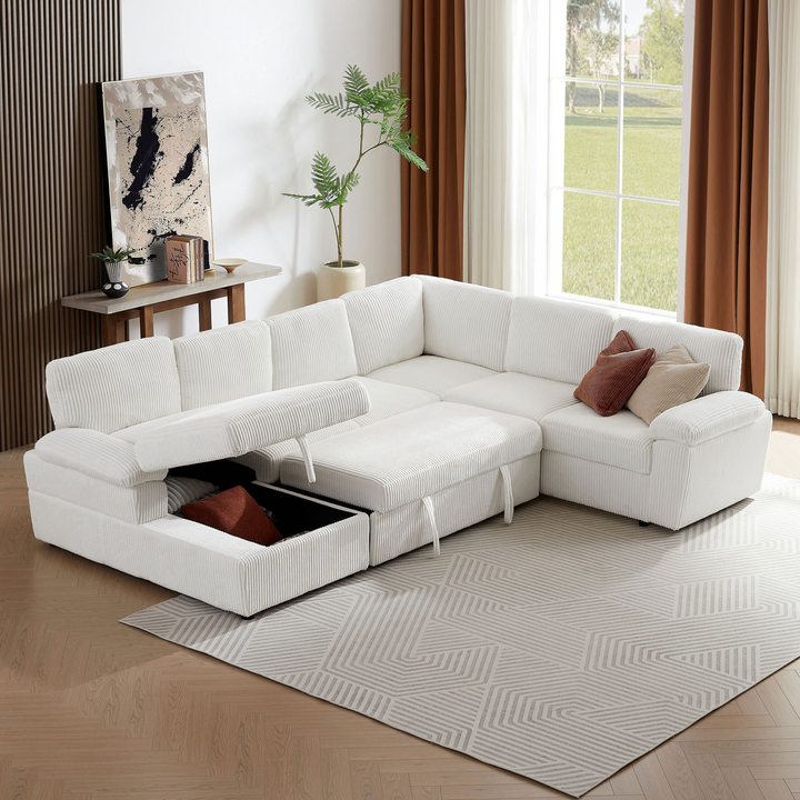 Buy farmhouse furniture Oversized Modular Storage Sectional Corduroy Upholstered Deep Seat Convertible Sofa - Modern Cottage Farmhouse Furniture