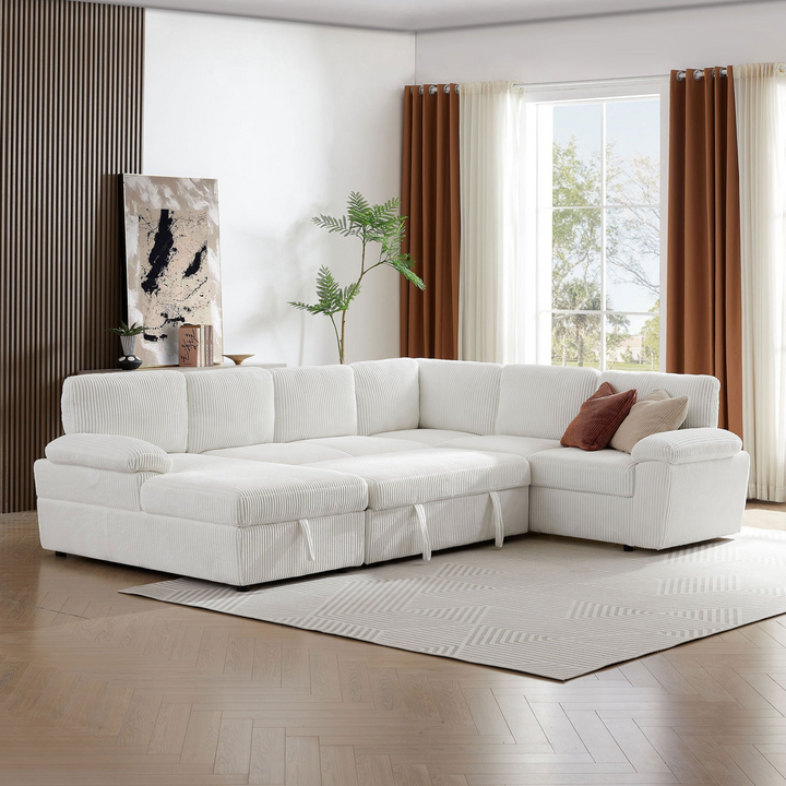 Buy farmhouse furniture Oversized Modular Storage Sectional Corduroy Upholstered Deep Seat Convertible Sofa - Modern Cottage Farmhouse Furniture