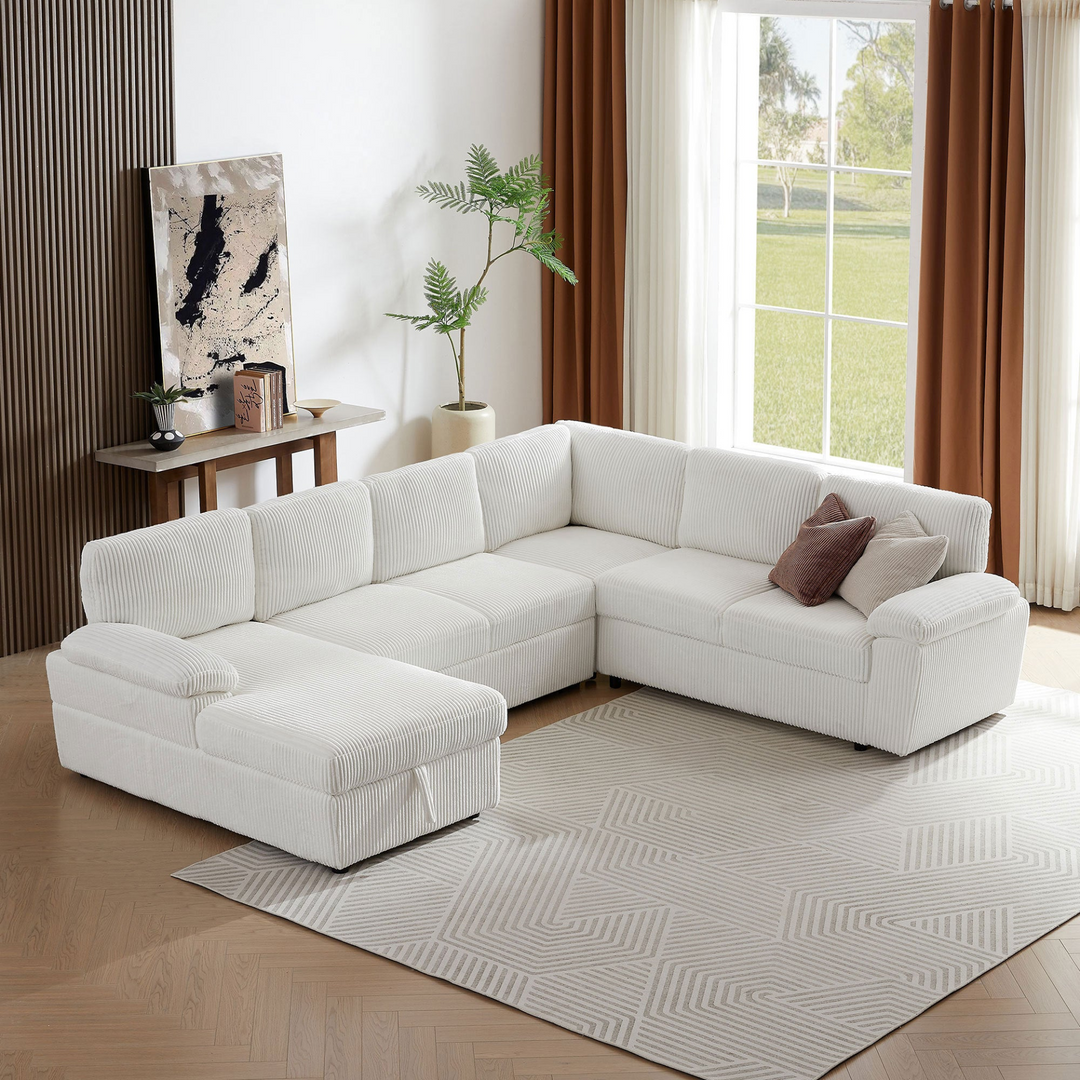 Buy farmhouse furniture Oversized Modular Storage Sectional Corduroy Upholstered Deep Seat Convertible Sofa - Modern Cottage Farmhouse Furniture