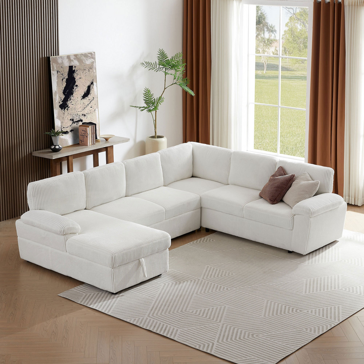 Buy farmhouse furniture Oversized Modular Storage Sectional Corduroy Upholstered Deep Seat Convertible Sofa - Modern Cottage Farmhouse Furniture