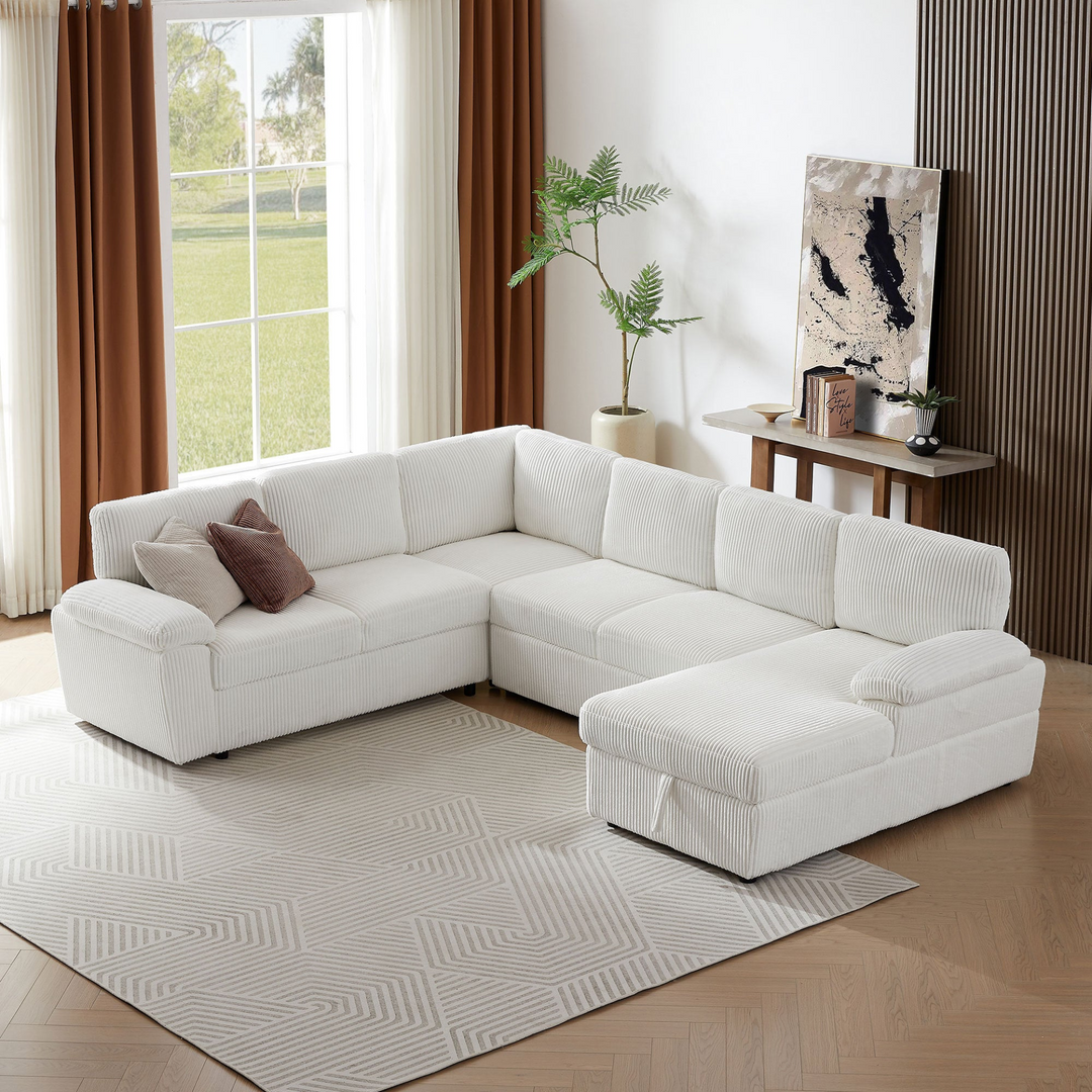 Buy farmhouse furniture Oversized Modular Storage Sectional Corduroy Upholstered Deep Seat Convertible Sofa - Modern Cottage Farmhouse Furniture