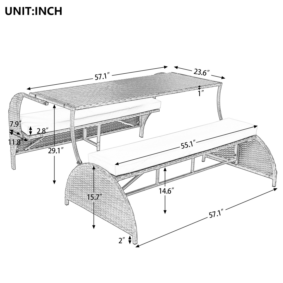 Buy farmhouse furniture Versatile Outdoor Loveseat Convertible to Four Seats & Table - Ideal for Gardens, Lawns, and Patios - Modern Cottage Farmhouse Furniture