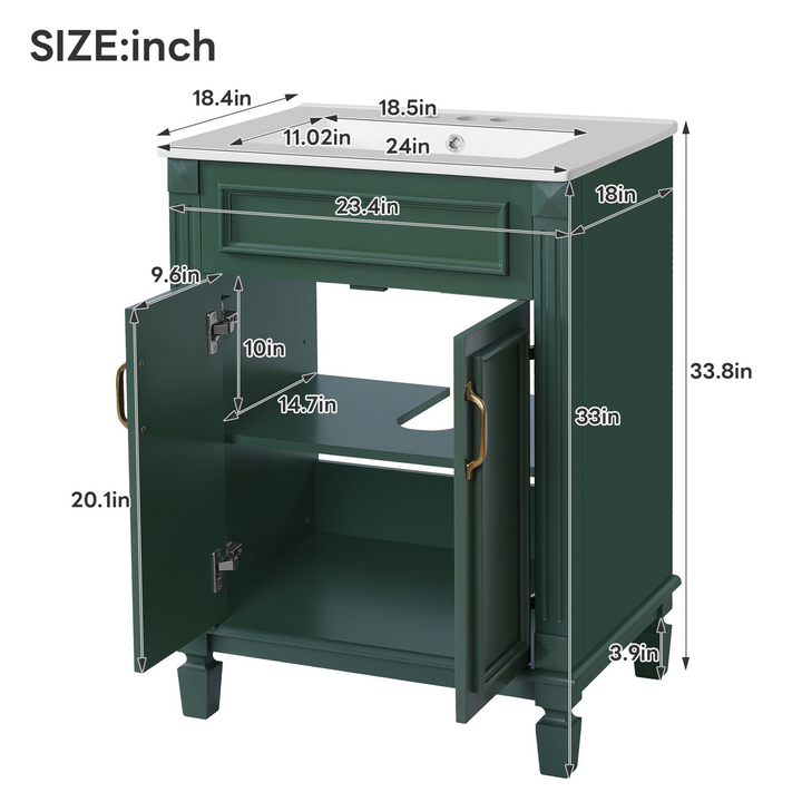 Buy farmhouse furniture Modern Bathroom Vanity with Integrated Sink, Soft-Closing Storage Cabinet - Durable Wood & MDF - Easy-to-Clean Ceramic Basin - Adjustable Shelf - 24" - Modern Cottage Farmhouse Furniture