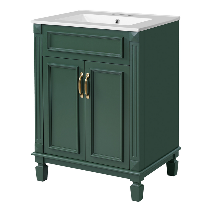 Buy farmhouse furniture Modern Bathroom Vanity with Integrated Sink, Soft-Closing Storage Cabinet - Durable Wood & MDF - Easy-to-Clean Ceramic Basin - Adjustable Shelf - 24" - Modern Cottage Farmhouse Furniture