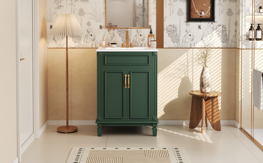 Buy farmhouse furniture Modern Bathroom Vanity with Integrated Sink, Soft-Closing Storage Cabinet - Durable Wood & MDF - Easy-to-Clean Ceramic Basin - Adjustable Shelf - 24" - Modern Cottage Farmhouse Furniture