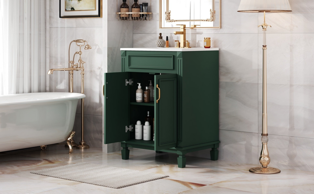 Buy farmhouse furniture Modern Bathroom Vanity with Integrated Sink, Soft-Closing Storage Cabinet - Durable Wood & MDF - Easy-to-Clean Ceramic Basin - Adjustable Shelf - 24" - Modern Cottage Farmhouse Furniture