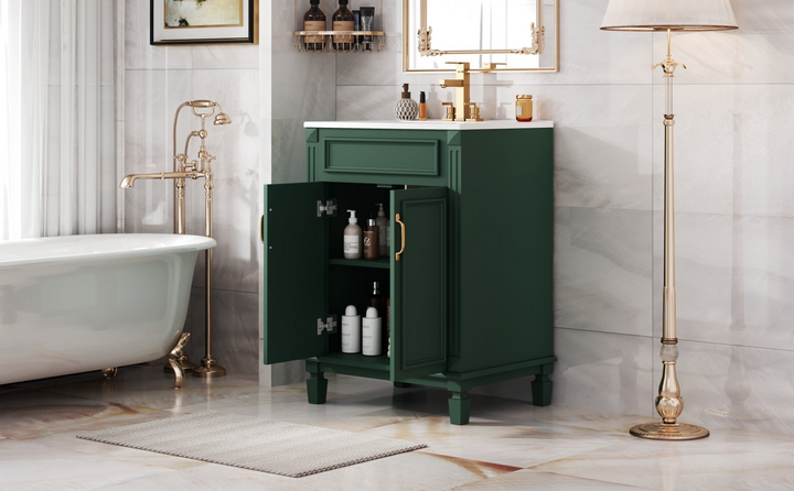 Buy farmhouse furniture Modern Bathroom Vanity with Integrated Sink, Soft-Closing Storage Cabinet - Durable Wood & MDF - Easy-to-Clean Ceramic Basin - Adjustable Shelf - 24" - Modern Cottage Farmhouse Furniture