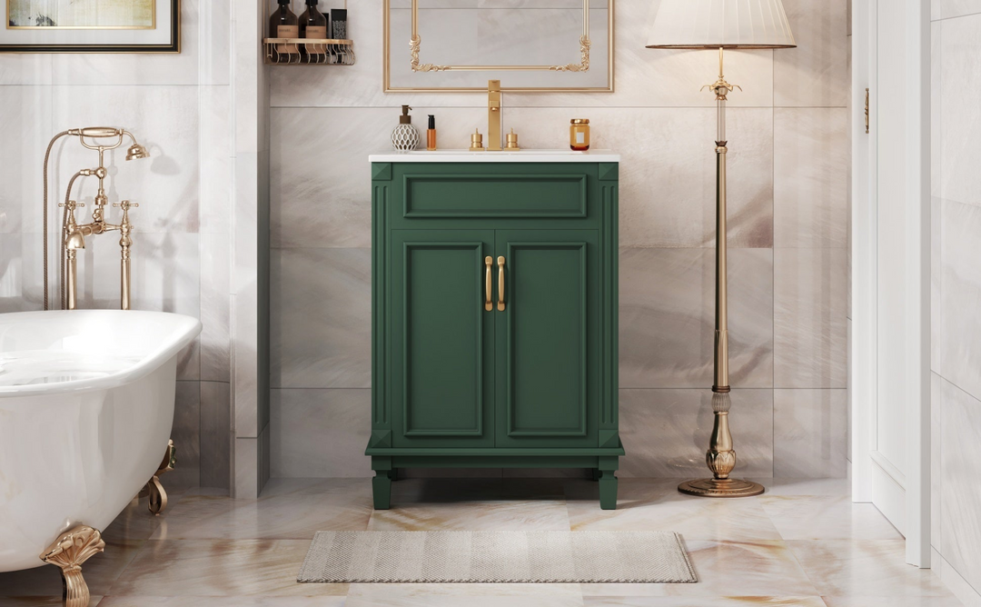 Buy farmhouse furniture Modern Bathroom Vanity with Integrated Sink, Soft-Closing Storage Cabinet - Durable Wood & MDF - Easy-to-Clean Ceramic Basin - Adjustable Shelf - 24" - Modern Cottage Farmhouse Furniture