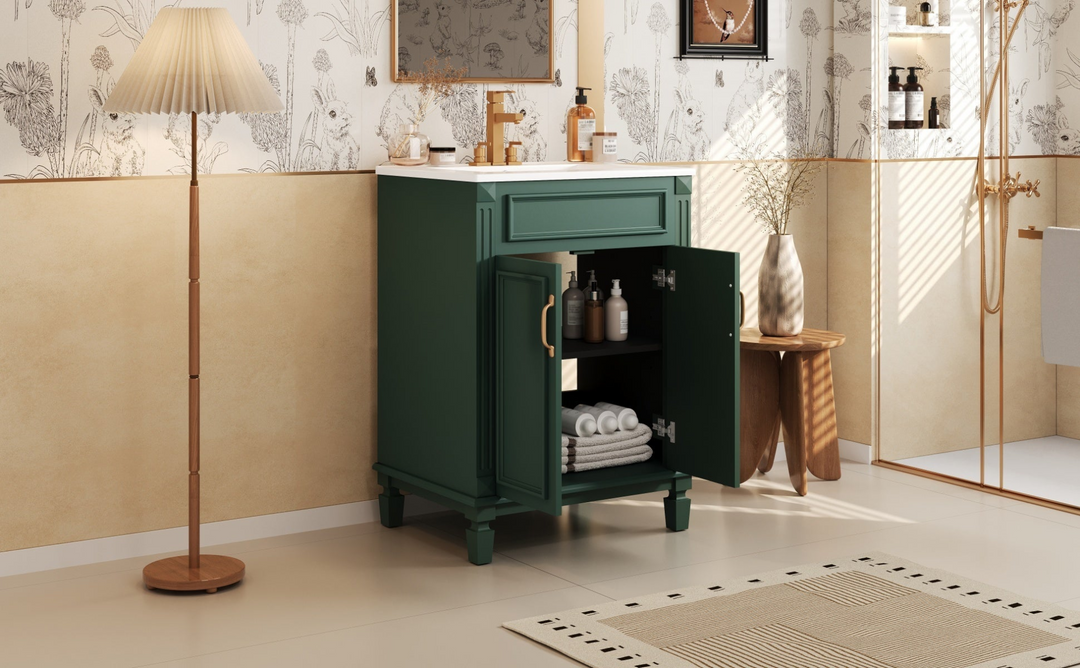 Buy farmhouse furniture Modern Bathroom Vanity with Integrated Sink, Soft-Closing Storage Cabinet - Durable Wood & MDF - Easy-to-Clean Ceramic Basin - Adjustable Shelf - 24" - Modern Cottage Farmhouse Furniture