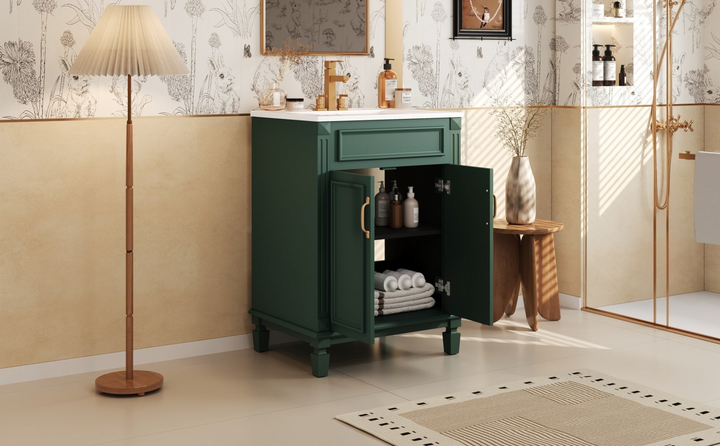 Buy farmhouse furniture Modern Bathroom Vanity with Integrated Sink, Soft-Closing Storage Cabinet - Durable Wood & MDF - Easy-to-Clean Ceramic Basin - Adjustable Shelf - 24" - Modern Cottage Farmhouse Furniture