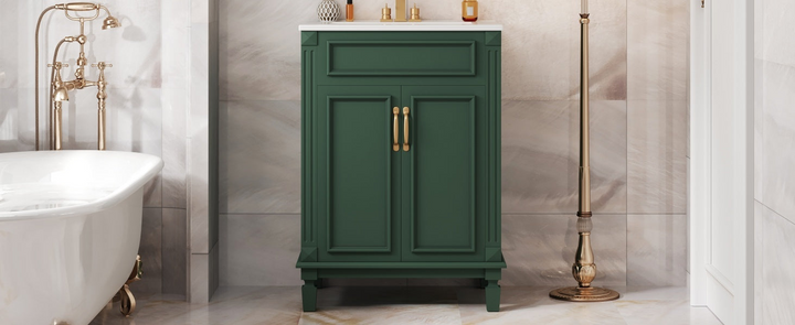 Buy farmhouse furniture Modern Bathroom Vanity with Integrated Sink, Soft-Closing Storage Cabinet - Durable Wood & MDF - Easy-to-Clean Ceramic Basin - Adjustable Shelf - 24" - Modern Cottage Farmhouse Furniture