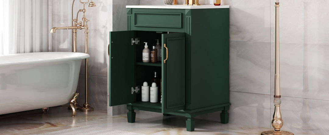 Buy farmhouse furniture Modern Bathroom Vanity with Integrated Sink, Soft-Closing Storage Cabinet - Durable Wood & MDF - Easy-to-Clean Ceramic Basin - Adjustable Shelf - 24" - Modern Cottage Farmhouse Furniture