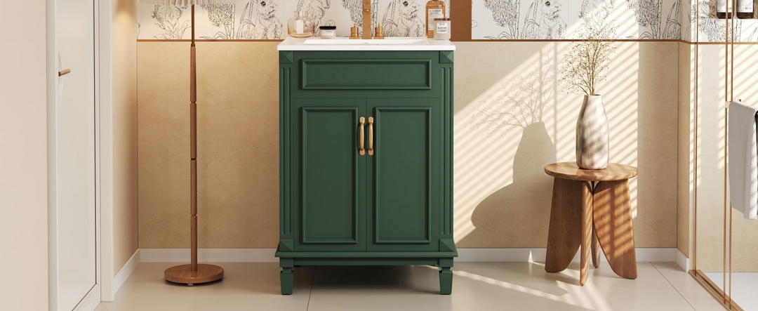 Buy farmhouse furniture Modern Bathroom Vanity with Integrated Sink, Soft-Closing Storage Cabinet - Durable Wood & MDF - Easy-to-Clean Ceramic Basin - Adjustable Shelf - 24" - Modern Cottage Farmhouse Furniture