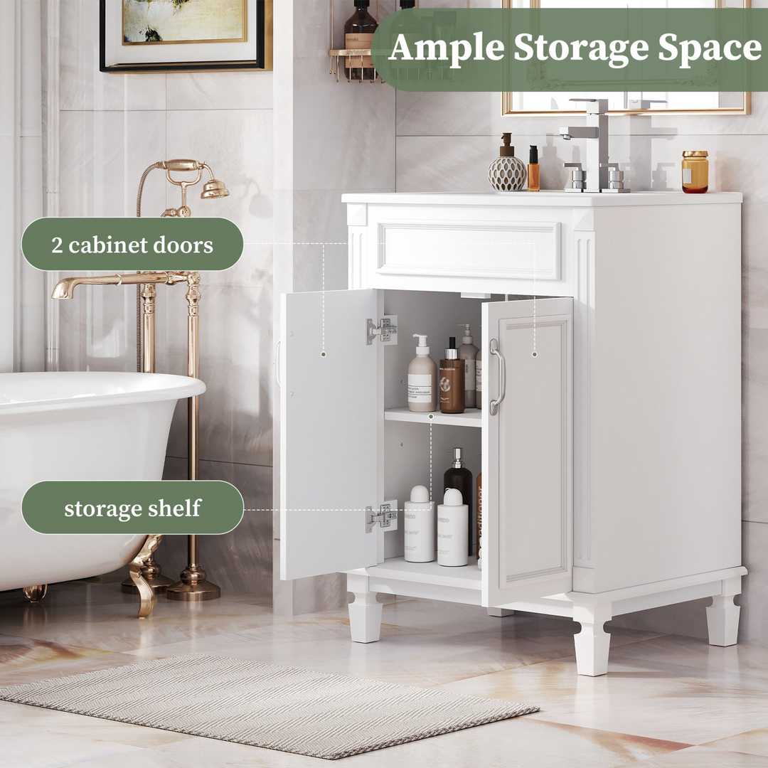 Buy farmhouse furniture Modern Bathroom Vanity with Integrated Sink, Soft-Closing Storage Cabinet - Durable Wood & MDF - Easy-to-Clean Ceramic Basin - Adjustable Shelf - 24" - Modern Cottage Farmhouse Furniture