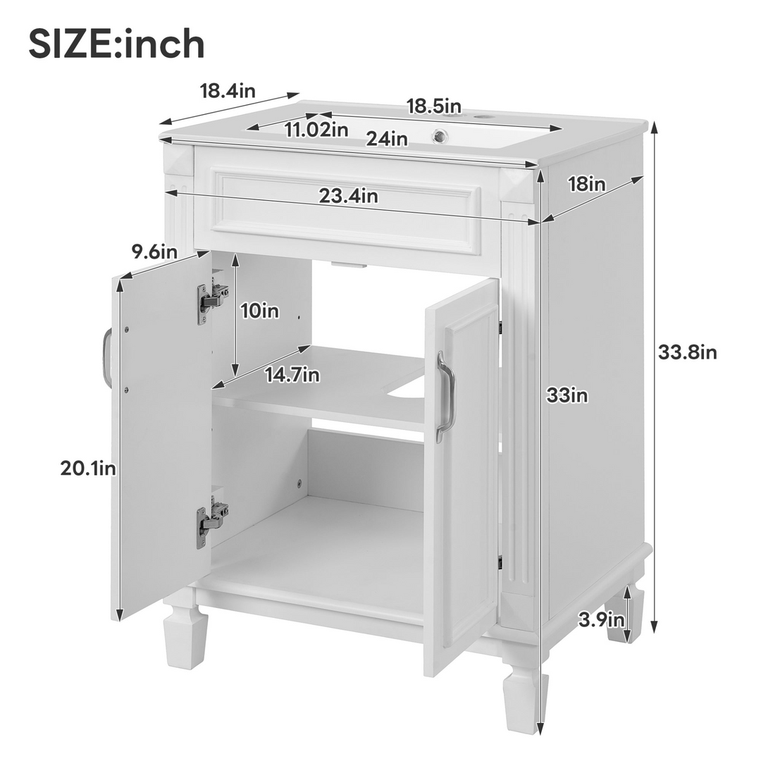 Buy farmhouse furniture Modern Bathroom Vanity with Integrated Sink, Soft-Closing Storage Cabinet - Durable Wood & MDF - Easy-to-Clean Ceramic Basin - Adjustable Shelf - 24" - Modern Cottage Farmhouse Furniture