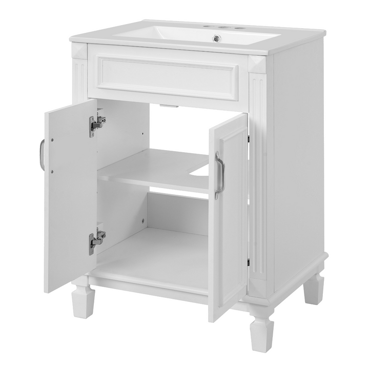 Buy farmhouse furniture Modern Bathroom Vanity with Integrated Sink, Soft-Closing Storage Cabinet - Durable Wood & MDF - Easy-to-Clean Ceramic Basin - Adjustable Shelf - 24" - Modern Cottage Farmhouse Furniture