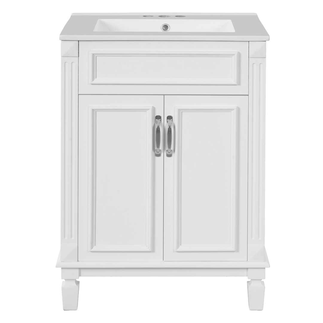 Buy farmhouse furniture Modern Bathroom Vanity with Integrated Sink, Soft-Closing Storage Cabinet - Durable Wood & MDF - Easy-to-Clean Ceramic Basin - Adjustable Shelf - 24" - Modern Cottage Farmhouse Furniture