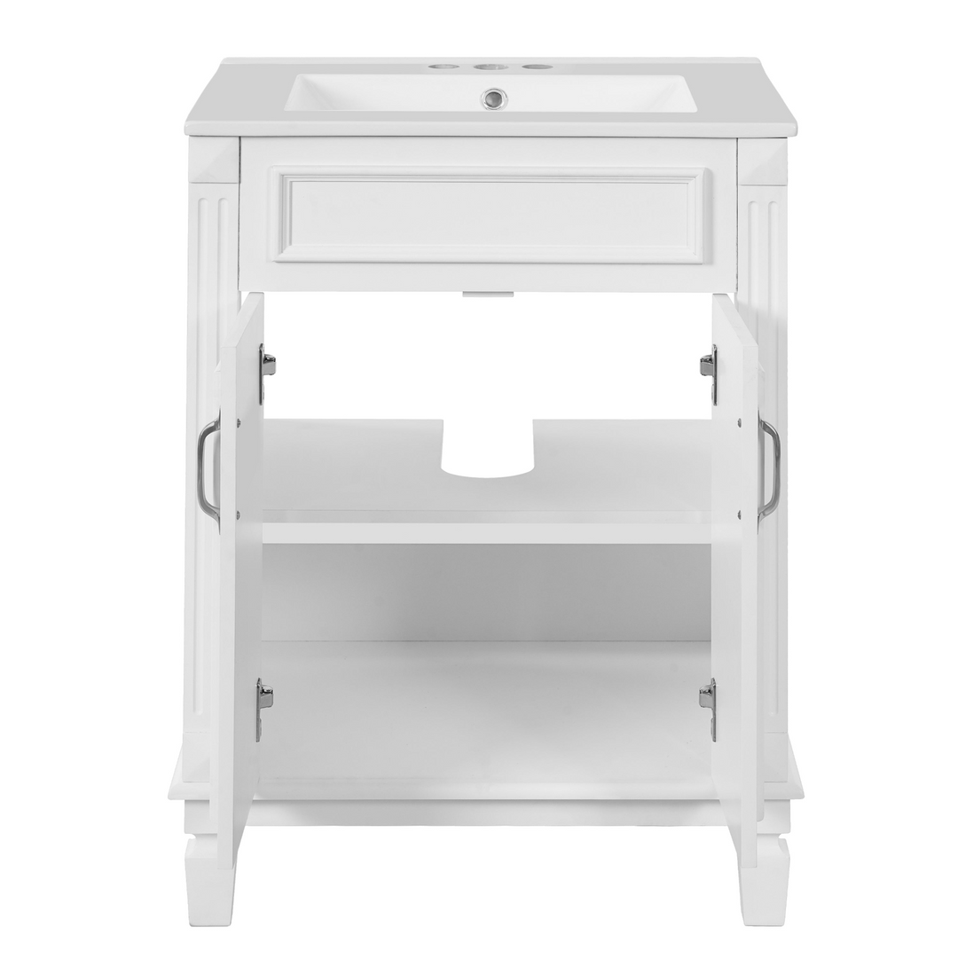 Buy farmhouse furniture Modern Bathroom Vanity with Integrated Sink, Soft-Closing Storage Cabinet - Durable Wood & MDF - Easy-to-Clean Ceramic Basin - Adjustable Shelf - 24" - Modern Cottage Farmhouse Furniture