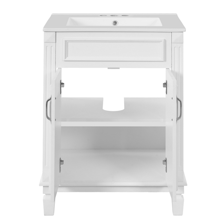 Buy farmhouse furniture Modern Bathroom Vanity with Integrated Sink, Soft-Closing Storage Cabinet - Durable Wood & MDF - Easy-to-Clean Ceramic Basin - Adjustable Shelf - 24" - Modern Cottage Farmhouse Furniture