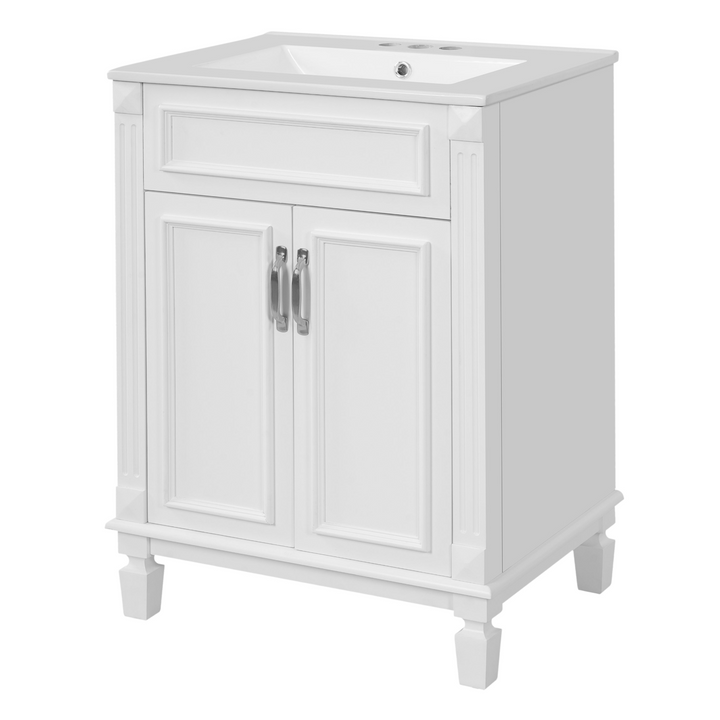 Buy farmhouse furniture Modern Bathroom Vanity with Integrated Sink, Soft-Closing Storage Cabinet - Durable Wood & MDF - Easy-to-Clean Ceramic Basin - Adjustable Shelf - 24" - Modern Cottage Farmhouse Furniture