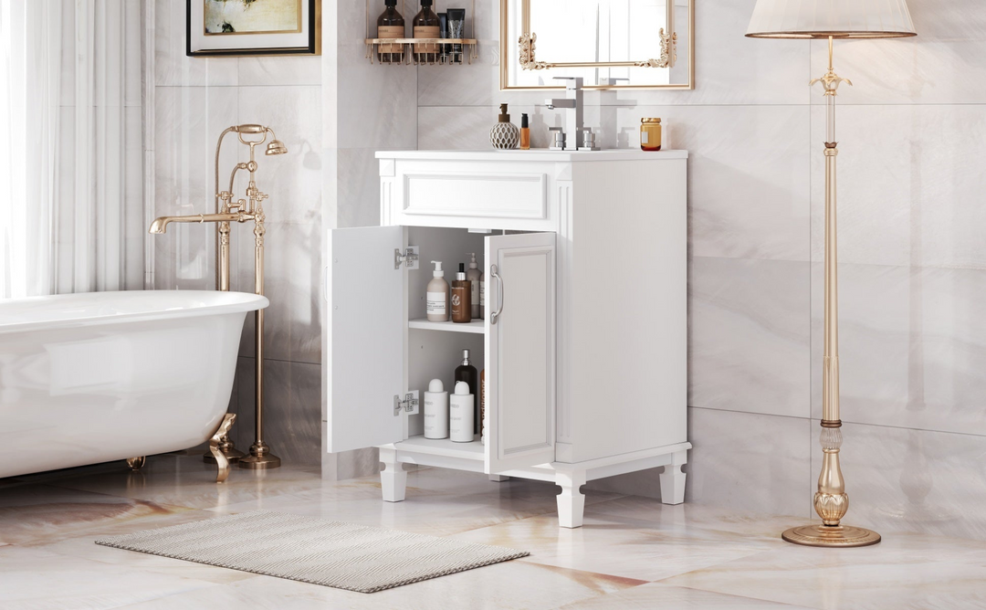 Buy farmhouse furniture Modern Bathroom Vanity with Integrated Sink, Soft-Closing Storage Cabinet - Durable Wood & MDF - Easy-to-Clean Ceramic Basin - Adjustable Shelf - 24" - Modern Cottage Farmhouse Furniture