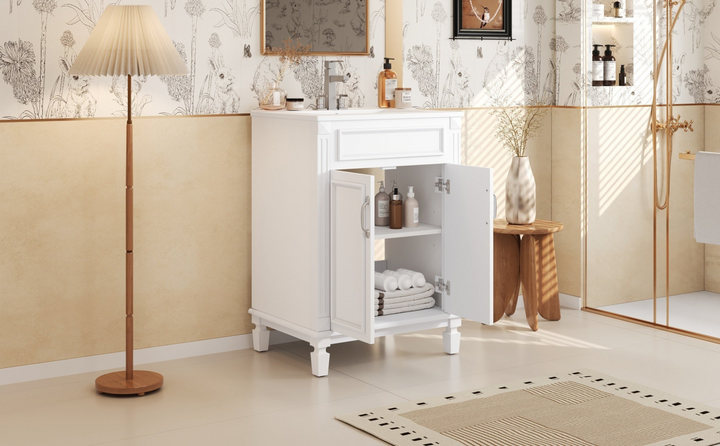 Buy farmhouse furniture Modern Bathroom Vanity with Integrated Sink, Soft-Closing Storage Cabinet - Durable Wood & MDF - Easy-to-Clean Ceramic Basin - Adjustable Shelf - 24" - Modern Cottage Farmhouse Furniture