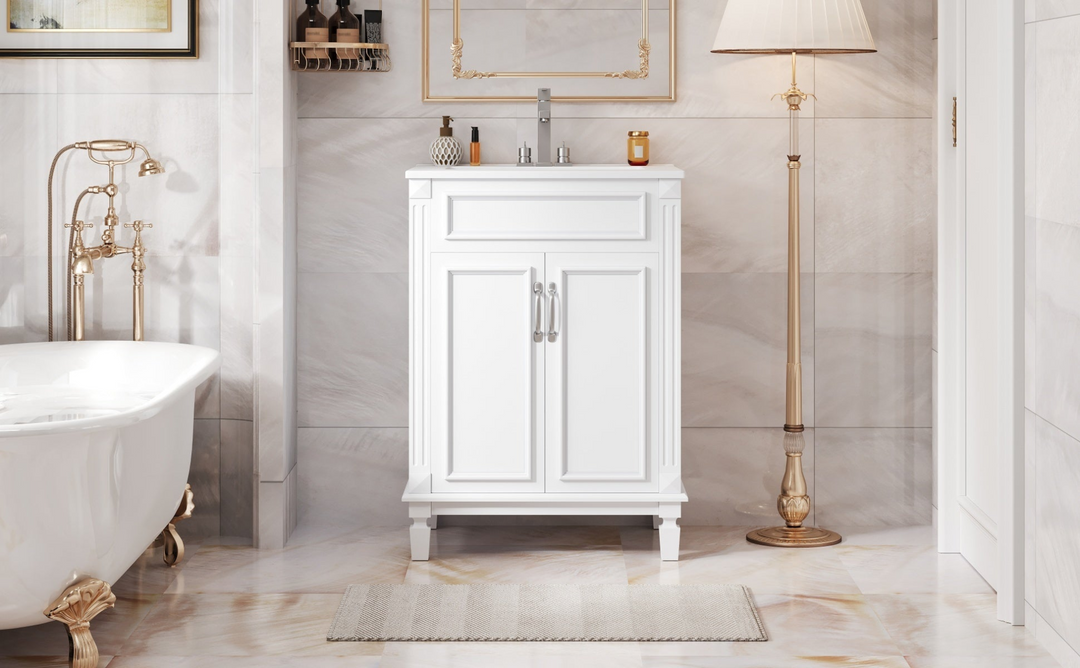 Buy farmhouse furniture Modern Bathroom Vanity with Integrated Sink, Soft-Closing Storage Cabinet - Durable Wood & MDF - Easy-to-Clean Ceramic Basin - Adjustable Shelf - 24" - Modern Cottage Farmhouse Furniture