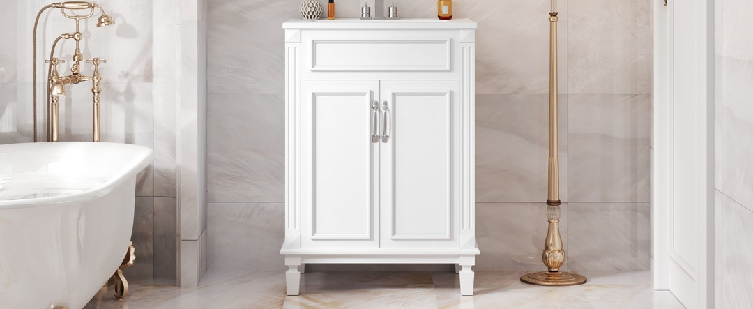 Buy farmhouse furniture Modern Bathroom Vanity with Integrated Sink, Soft-Closing Storage Cabinet - Durable Wood & MDF - Easy-to-Clean Ceramic Basin - Adjustable Shelf - 24" - Modern Cottage Farmhouse Furniture