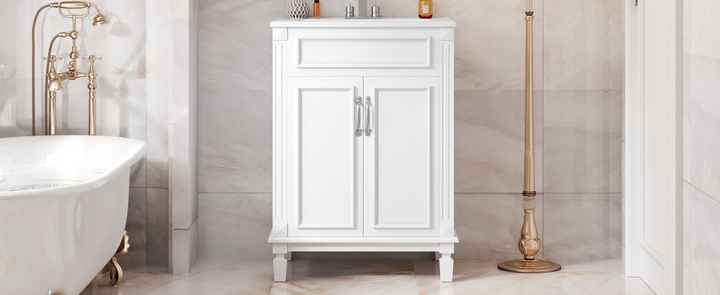 Buy farmhouse furniture Modern Bathroom Vanity with Integrated Sink, Soft-Closing Storage Cabinet - Durable Wood & MDF - Easy-to-Clean Ceramic Basin - Adjustable Shelf - 24" - Modern Cottage Farmhouse Furniture