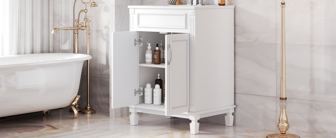 Buy farmhouse furniture Modern Bathroom Vanity with Integrated Sink, Soft-Closing Storage Cabinet - Durable Wood & MDF - Easy-to-Clean Ceramic Basin - Adjustable Shelf - 24" - Modern Cottage Farmhouse Furniture