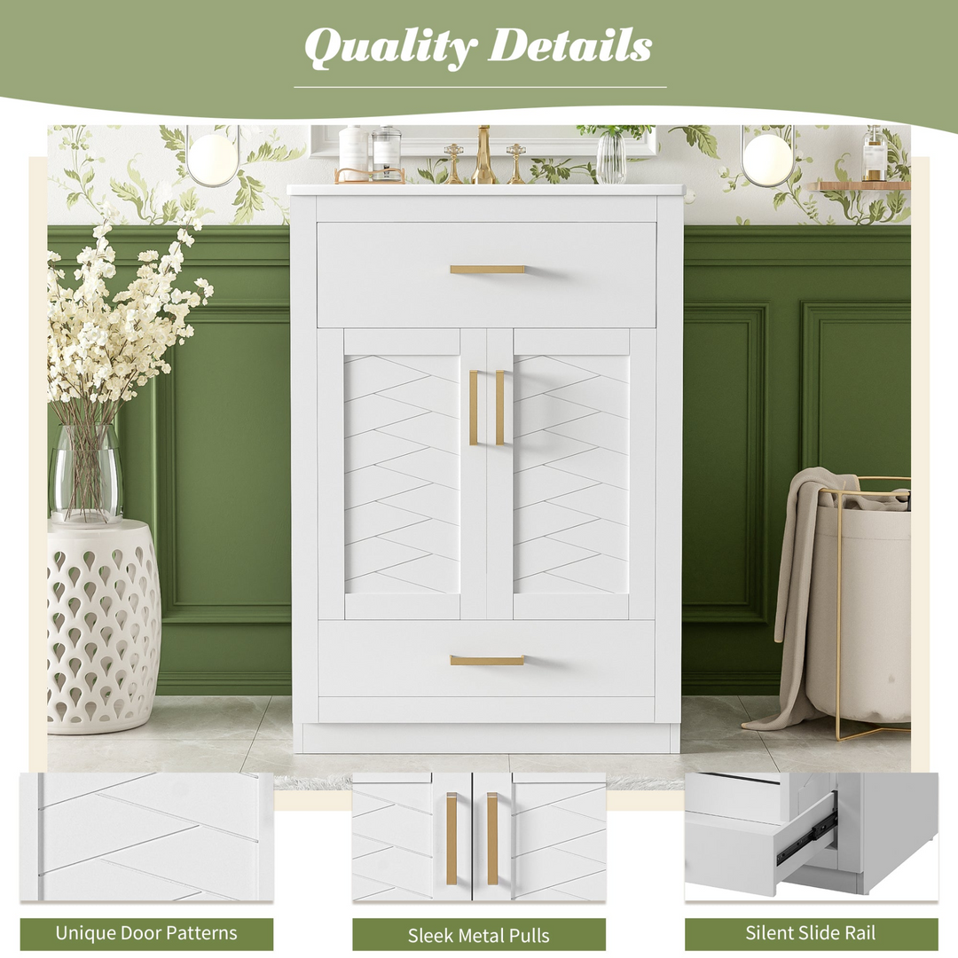 Buy farmhouse furniture Modern Bathroom Vanity with Integrated Ceramic Sink, Double Door Cabinet & Tip-Out Drawer – Space-Saving Design for Small to Medium Bathrooms - Modern Cottage Farmhouse Furniture