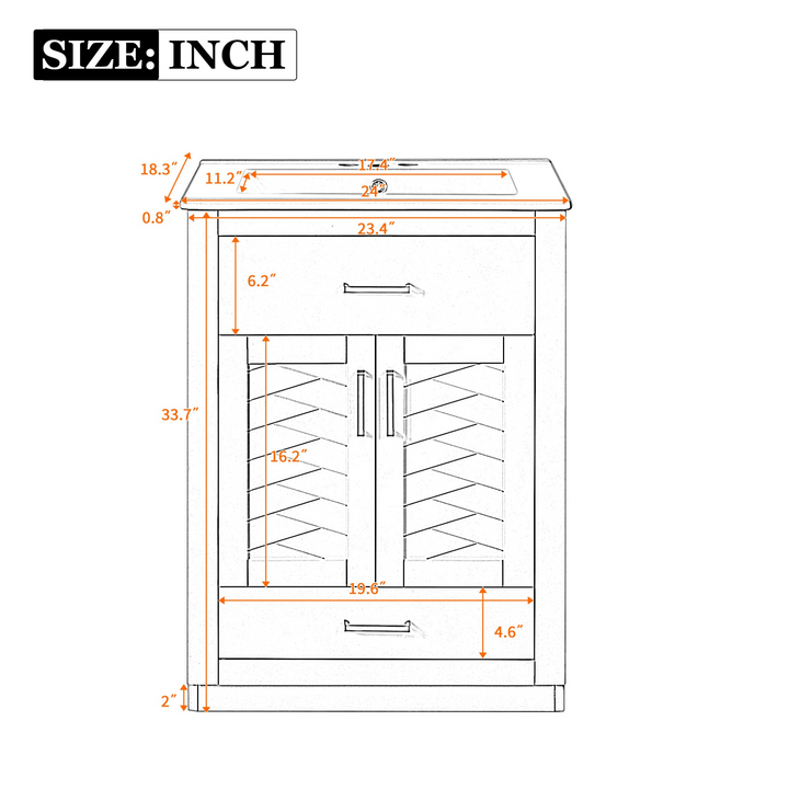 Buy farmhouse furniture Modern Bathroom Vanity with Integrated Ceramic Sink, Double Door Cabinet & Tip-Out Drawer – Space-Saving Design for Small to Medium Bathrooms - Modern Cottage Farmhouse Furniture