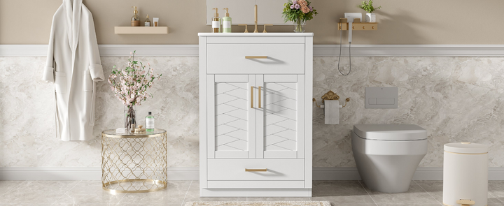 Buy farmhouse furniture Modern Bathroom Vanity with Integrated Ceramic Sink, Double Door Cabinet & Tip-Out Drawer – Space-Saving Design for Small to Medium Bathrooms - Modern Cottage Farmhouse Furniture