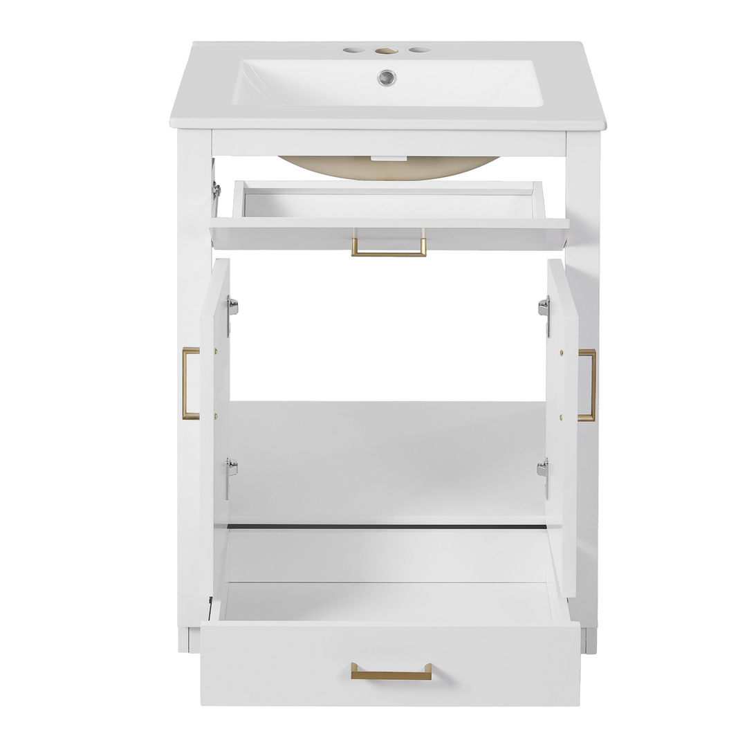 Buy farmhouse furniture Modern Bathroom Vanity with Integrated Ceramic Sink, Double Door Cabinet & Tip-Out Drawer – Space-Saving Design for Small to Medium Bathrooms - Modern Cottage Farmhouse Furniture