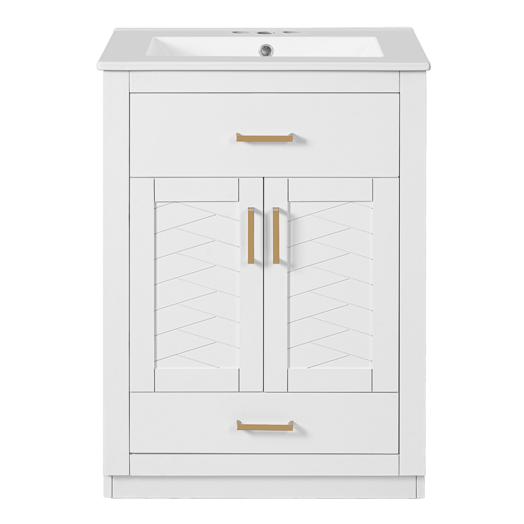 Buy farmhouse furniture Modern Bathroom Vanity with Integrated Ceramic Sink, Double Door Cabinet & Tip-Out Drawer – Space-Saving Design for Small to Medium Bathrooms - Modern Cottage Farmhouse Furniture