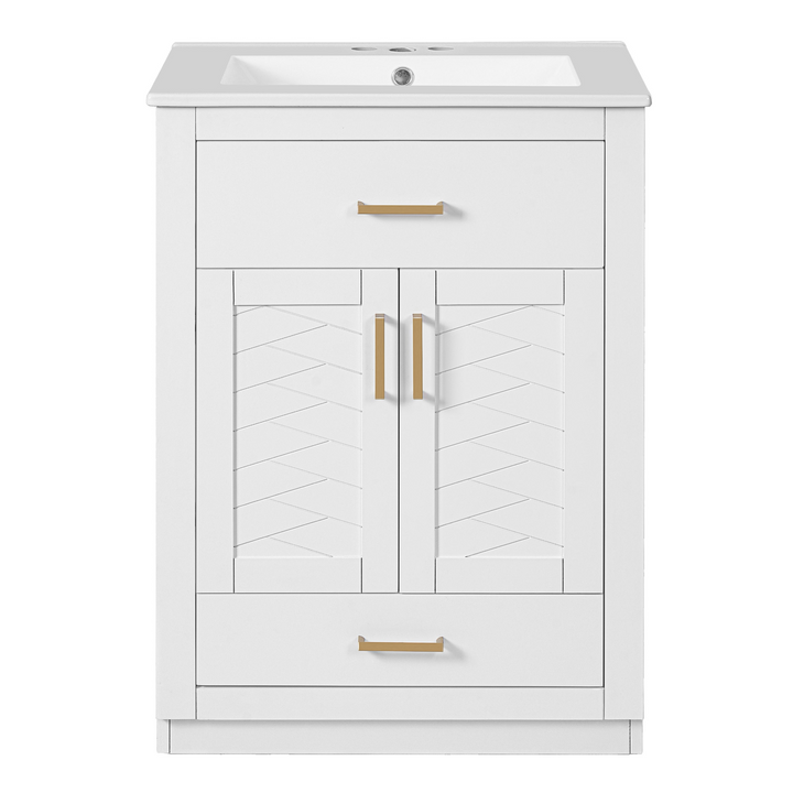 Buy farmhouse furniture Modern Bathroom Vanity with Integrated Ceramic Sink, Double Door Cabinet & Tip-Out Drawer – Space-Saving Design for Small to Medium Bathrooms - Modern Cottage Farmhouse Furniture