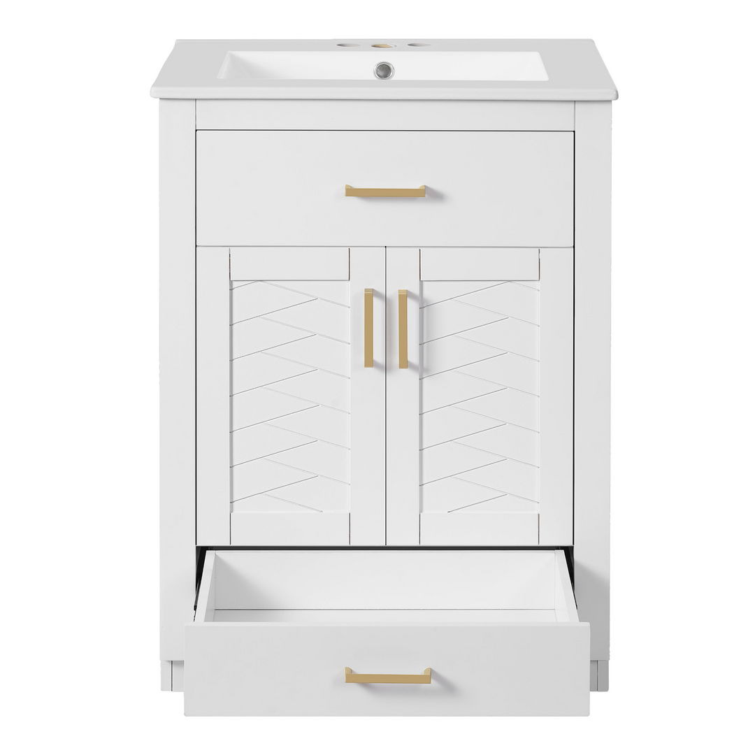 Buy farmhouse furniture Modern Bathroom Vanity with Integrated Ceramic Sink, Double Door Cabinet & Tip-Out Drawer – Space-Saving Design for Small to Medium Bathrooms - Modern Cottage Farmhouse Furniture