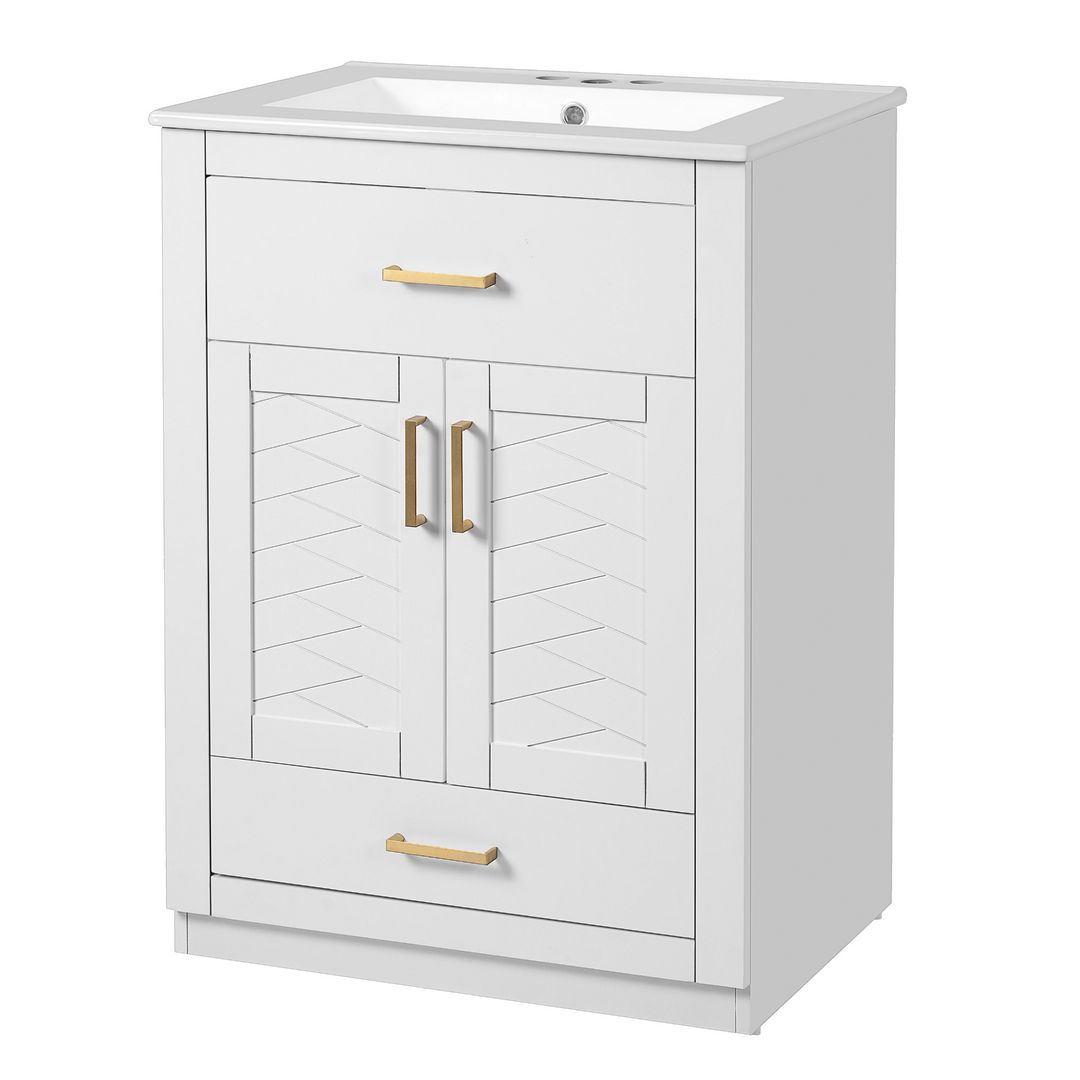 Buy farmhouse furniture Modern Bathroom Vanity with Integrated Ceramic Sink, Double Door Cabinet & Tip-Out Drawer – Space-Saving Design for Small to Medium Bathrooms - Modern Cottage Farmhouse Furniture