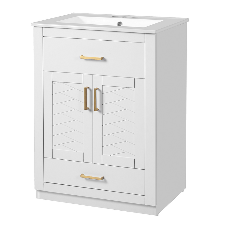 Buy farmhouse furniture Modern Bathroom Vanity with Integrated Ceramic Sink, Double Door Cabinet & Tip-Out Drawer – Space-Saving Design for Small to Medium Bathrooms - Modern Cottage Farmhouse Furniture