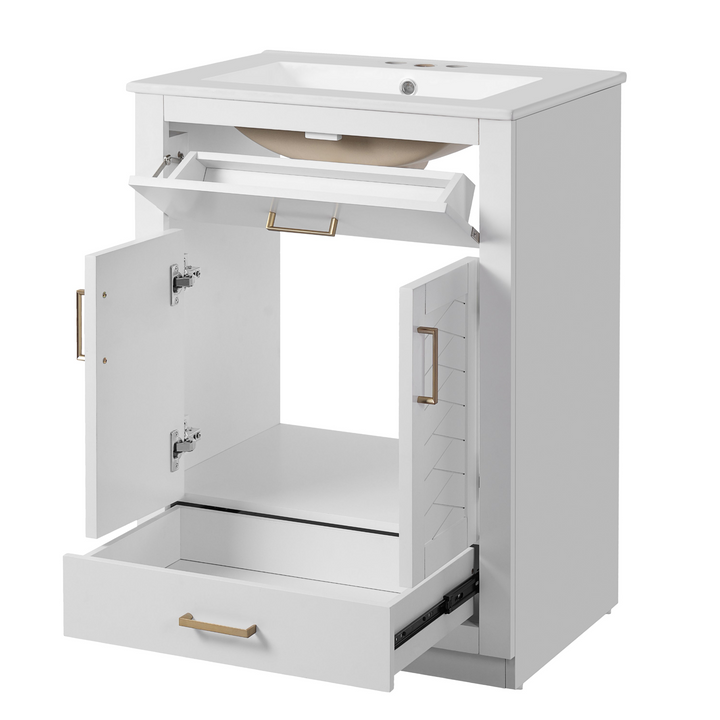 Buy farmhouse furniture Modern Bathroom Vanity with Integrated Ceramic Sink, Double Door Cabinet & Tip-Out Drawer – Space-Saving Design for Small to Medium Bathrooms - Modern Cottage Farmhouse Furniture