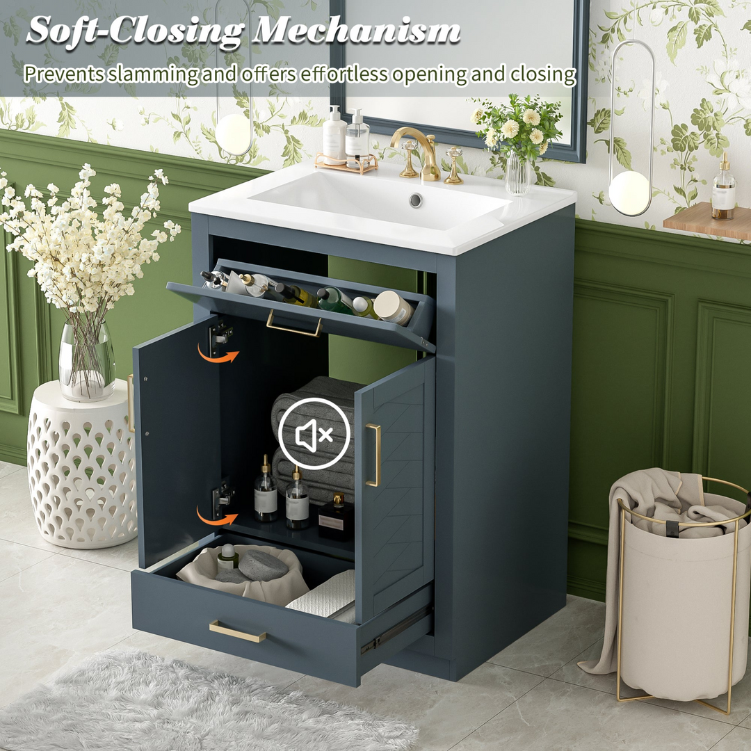 Buy farmhouse furniture Modern Bathroom Vanity with Integrated Ceramic Sink, Double Door Cabinet & Tip-Out Drawer – Space-Saving Design for Small to Medium Bathrooms - Modern Cottage Farmhouse Furniture