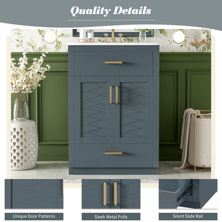 Buy farmhouse furniture Modern Bathroom Vanity with Integrated Ceramic Sink, Double Door Cabinet & Tip-Out Drawer – Space-Saving Design for Small to Medium Bathrooms - Modern Cottage Farmhouse Furniture