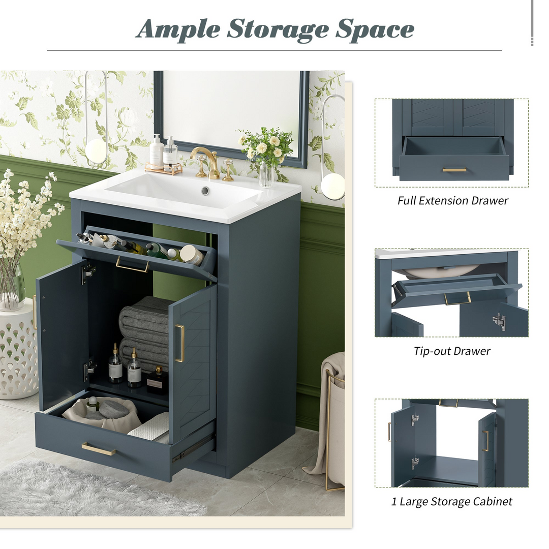 Buy farmhouse furniture Modern Bathroom Vanity with Integrated Ceramic Sink, Double Door Cabinet & Tip-Out Drawer – Space-Saving Design for Small to Medium Bathrooms - Modern Cottage Farmhouse Furniture