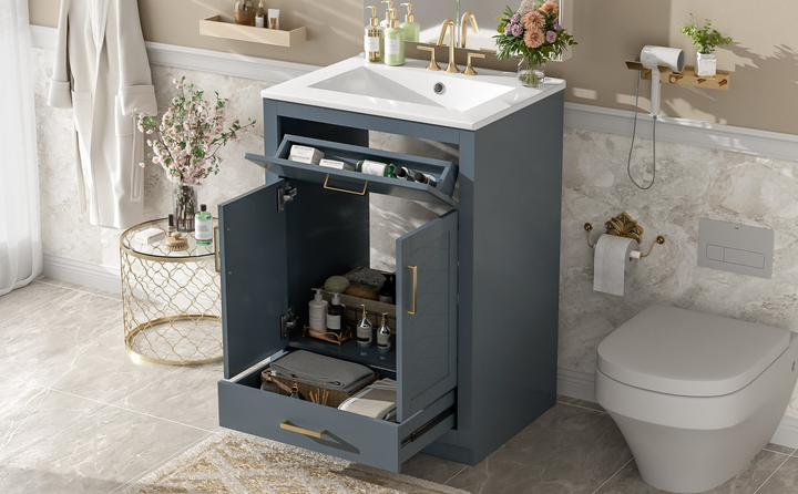 Buy farmhouse furniture Modern Bathroom Vanity with Integrated Ceramic Sink, Double Door Cabinet & Tip-Out Drawer – Space-Saving Design for Small to Medium Bathrooms - Modern Cottage Farmhouse Furniture
