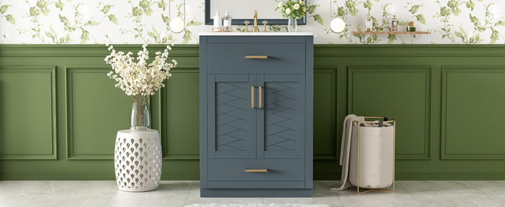 Buy farmhouse furniture Modern Bathroom Vanity with Integrated Ceramic Sink, Double Door Cabinet & Tip-Out Drawer – Space-Saving Design for Small to Medium Bathrooms - Modern Cottage Farmhouse Furniture
