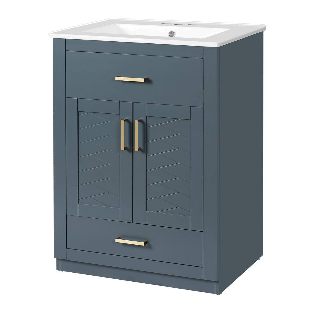 Buy farmhouse furniture Modern Bathroom Vanity with Integrated Ceramic Sink, Double Door Cabinet & Tip-Out Drawer – Space-Saving Design for Small to Medium Bathrooms - Modern Cottage Farmhouse Furniture