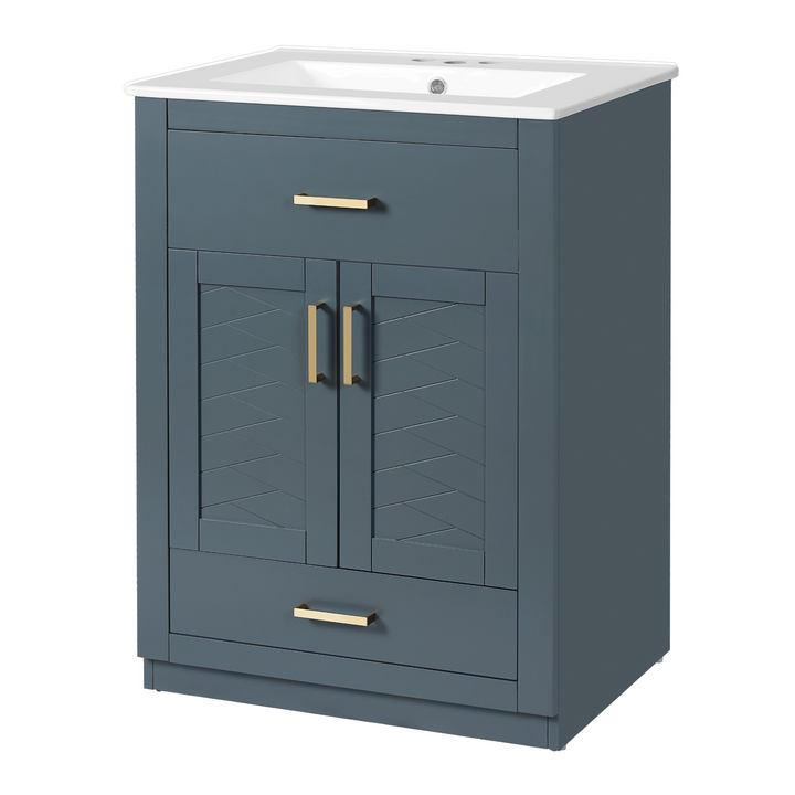 Buy farmhouse furniture Modern Bathroom Vanity with Integrated Ceramic Sink, Double Door Cabinet & Tip-Out Drawer – Space-Saving Design for Small to Medium Bathrooms - Modern Cottage Farmhouse Furniture