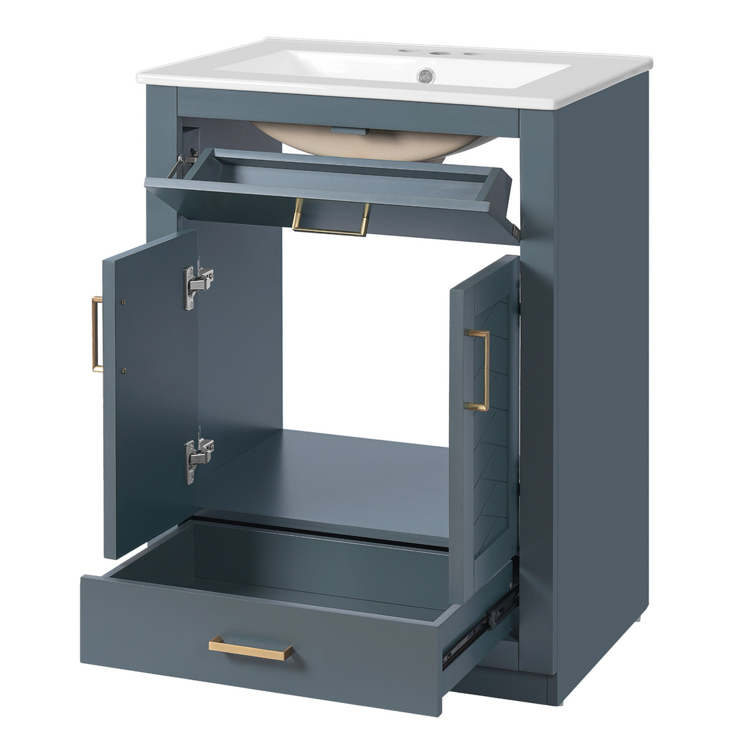 Buy farmhouse furniture Modern Bathroom Vanity with Integrated Ceramic Sink, Double Door Cabinet & Tip-Out Drawer – Space-Saving Design for Small to Medium Bathrooms - Modern Cottage Farmhouse Furniture