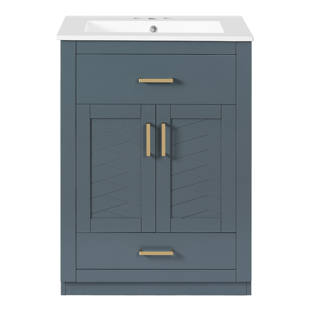 Buy farmhouse furniture Modern Bathroom Vanity with Integrated Ceramic Sink, Double Door Cabinet & Tip-Out Drawer – Space-Saving Design for Small to Medium Bathrooms - Modern Cottage Farmhouse Furniture