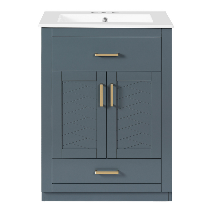 Buy farmhouse furniture Modern Bathroom Vanity with Integrated Ceramic Sink, Double Door Cabinet & Tip-Out Drawer – Space-Saving Design for Small to Medium Bathrooms - Modern Cottage Farmhouse Furniture